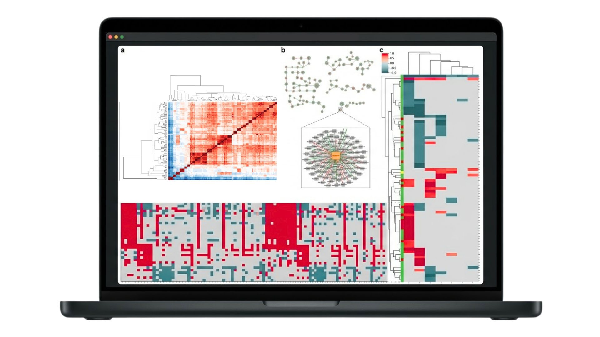 FastOmics platform shown on a laptop screen